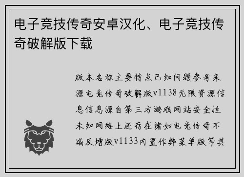 电子竞技传奇安卓汉化、电子竞技传奇破解版下载